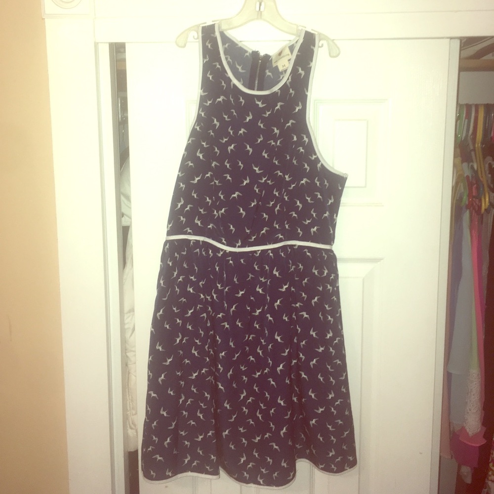 Navy blue dress with white doves