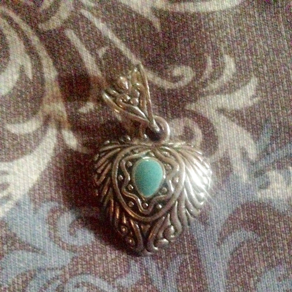 Vintage silver heart w turquoise teardrop pendant
