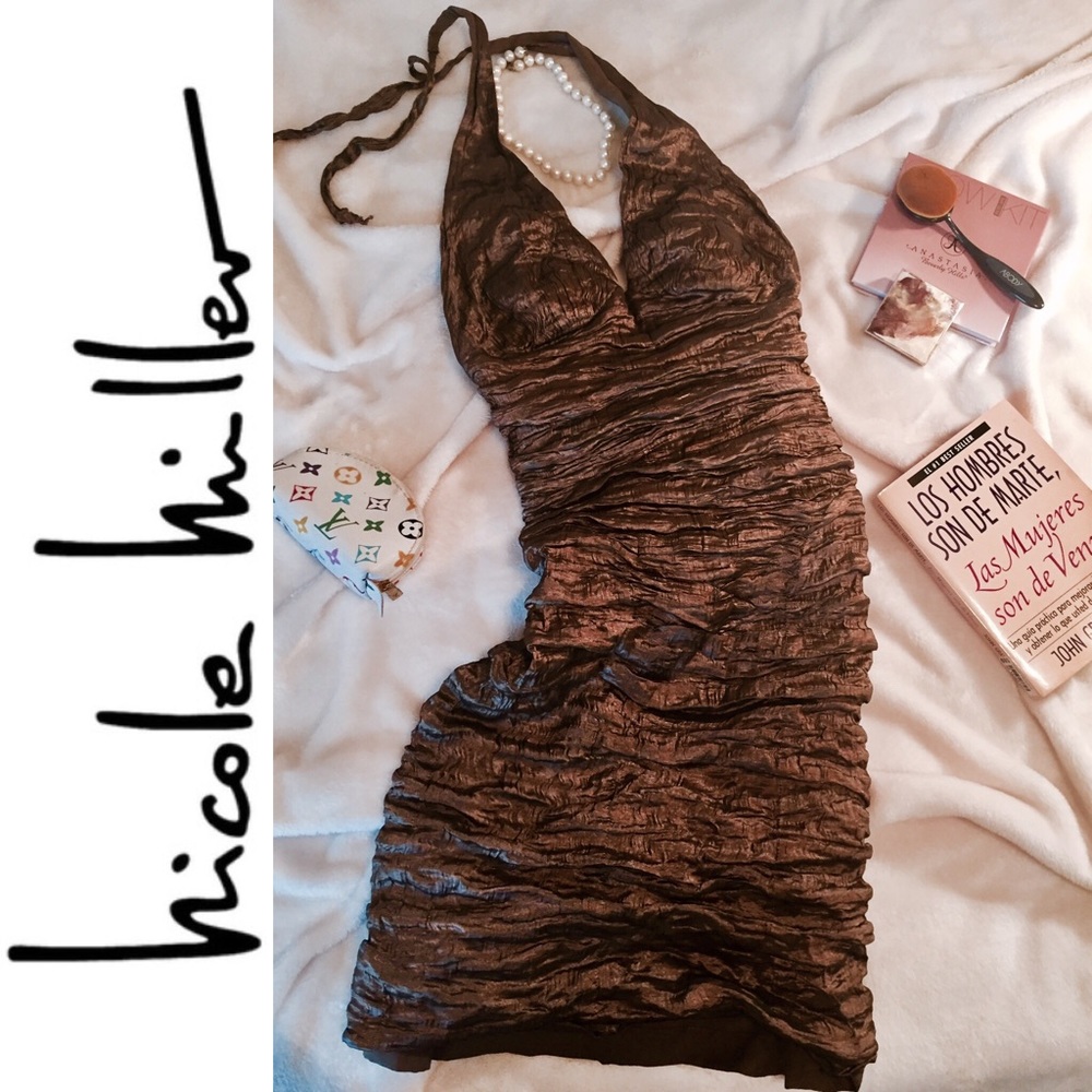 Nicole Miller - Ruched Metallic Dress Siz 8 BRONZE