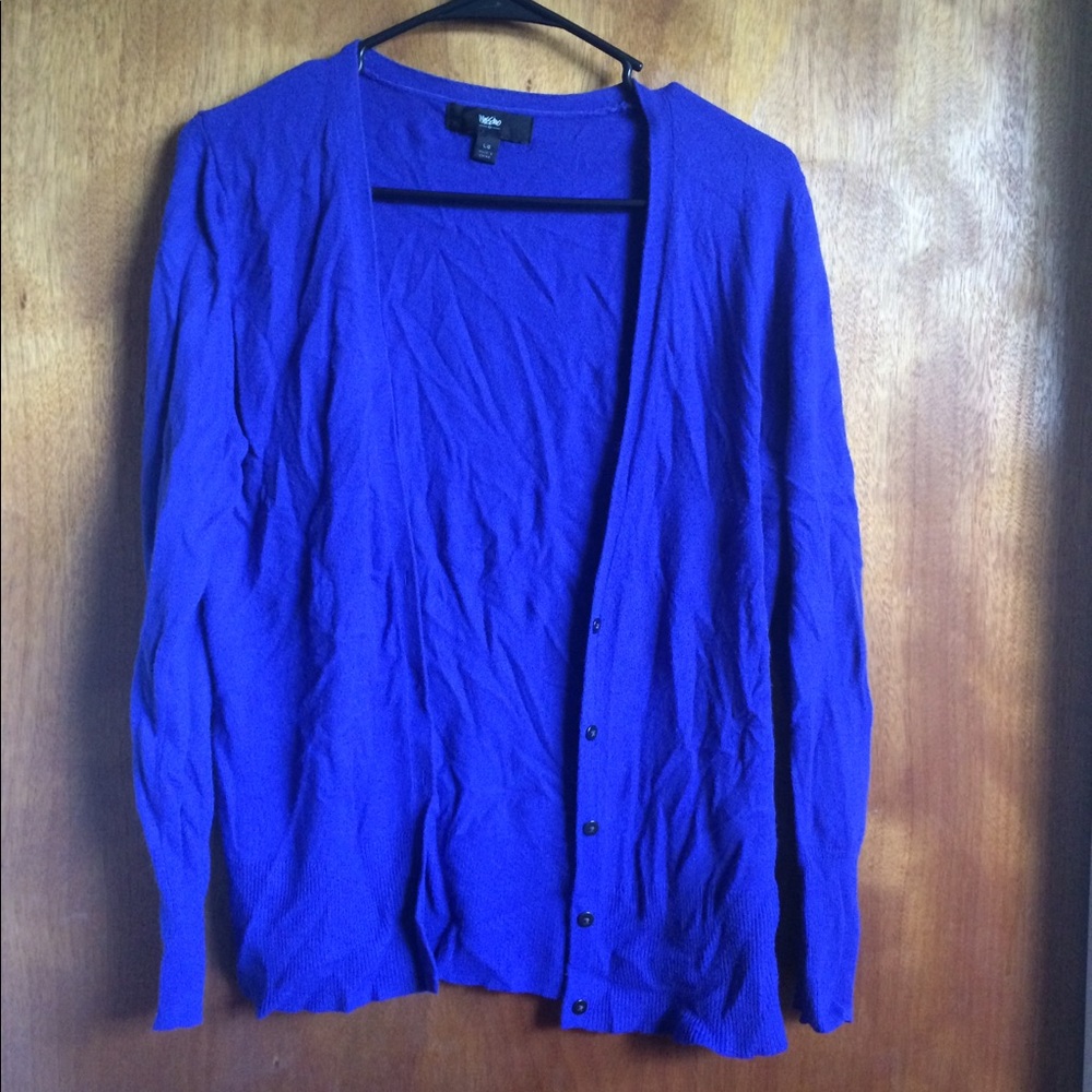 L bright blue v- neck cardigan