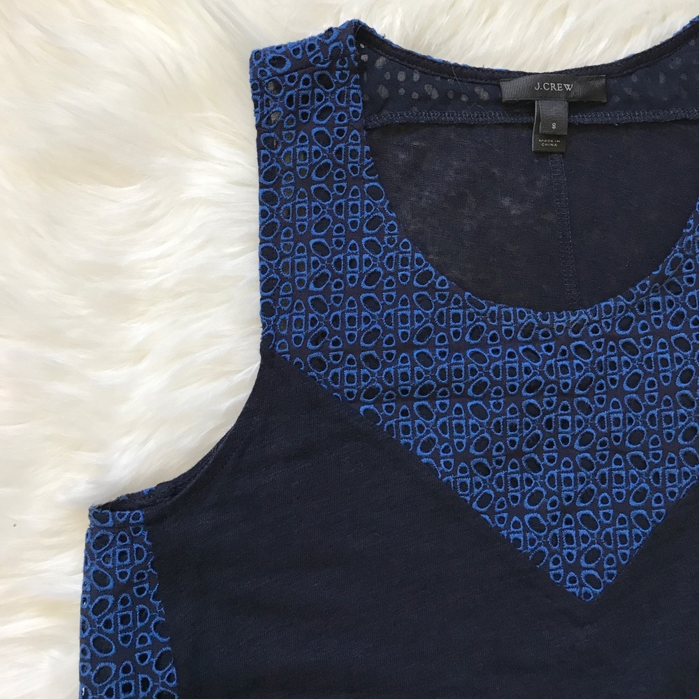 J. CREW Blue Eyelet Linen Tank