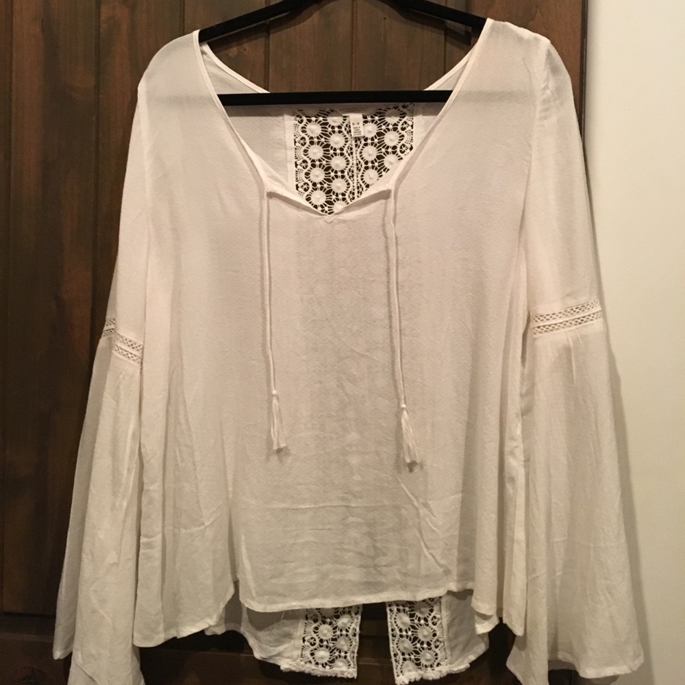 Aeropostale White Bell Sleeve Top with Lace