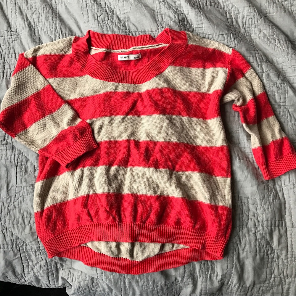 Coral and Beige Striped Sweater