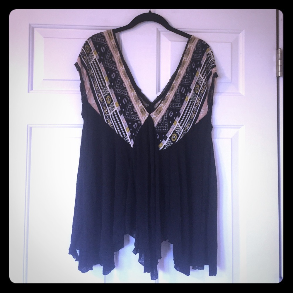 Free People flowy black and patterned blouse