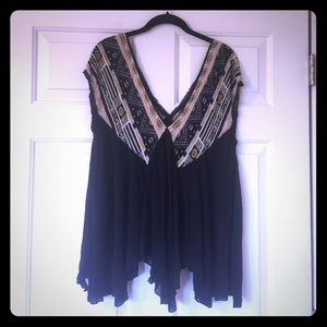 Free People flowy black and patterned blouse