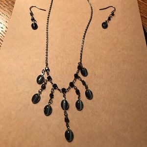 17.5" necklace/earrings with faux gray stones