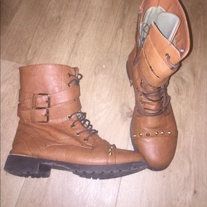 Brown combat boots