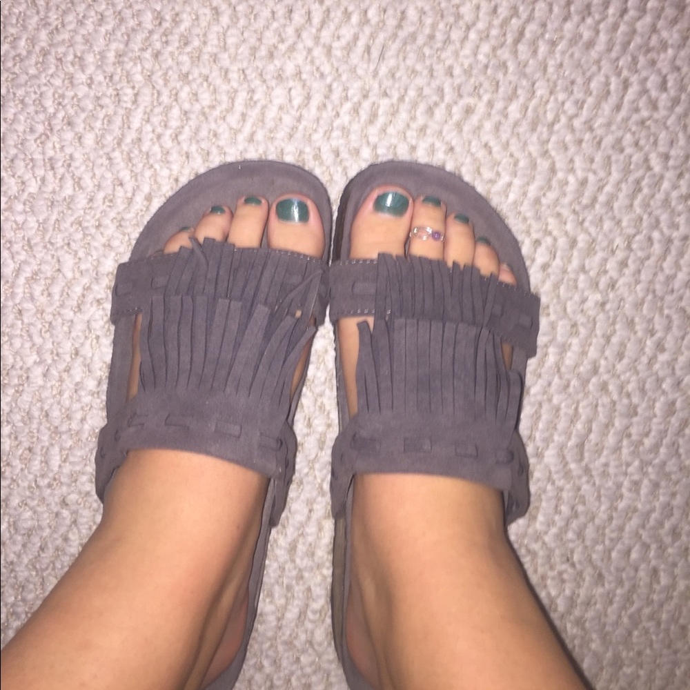 fringe two strap sandals, birkenstock lookalikes