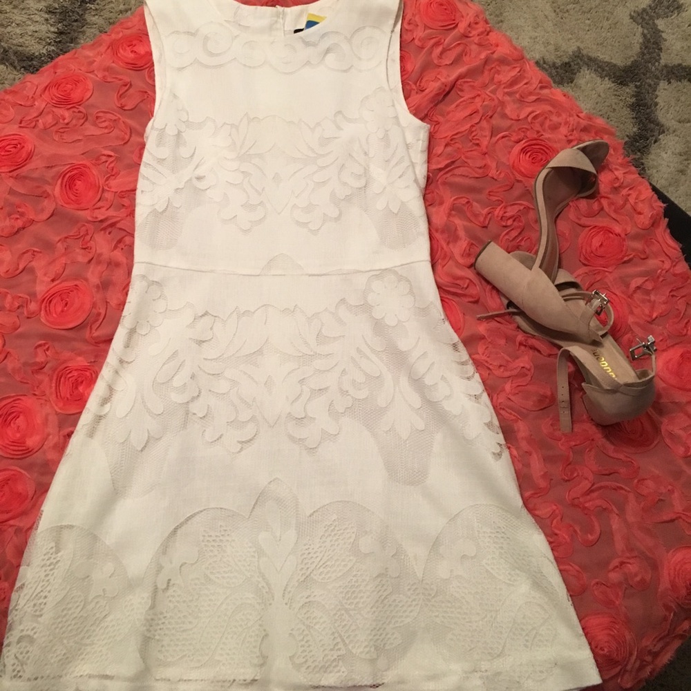 adorable Ivory/cream lace overlay skater dress