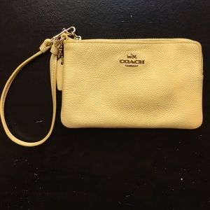 Pastel Yellow Coach Leather Wristlet