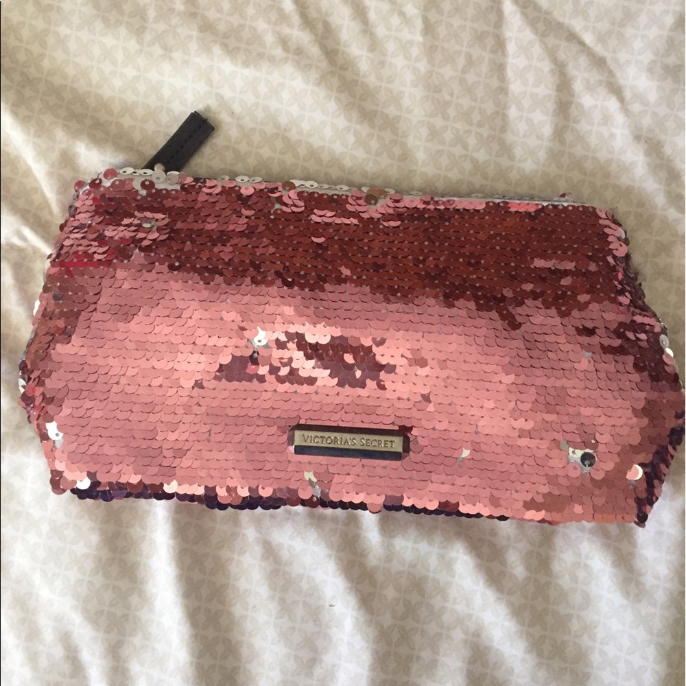 Pink and Silver Sequin Victoria Secret Makeup Bag