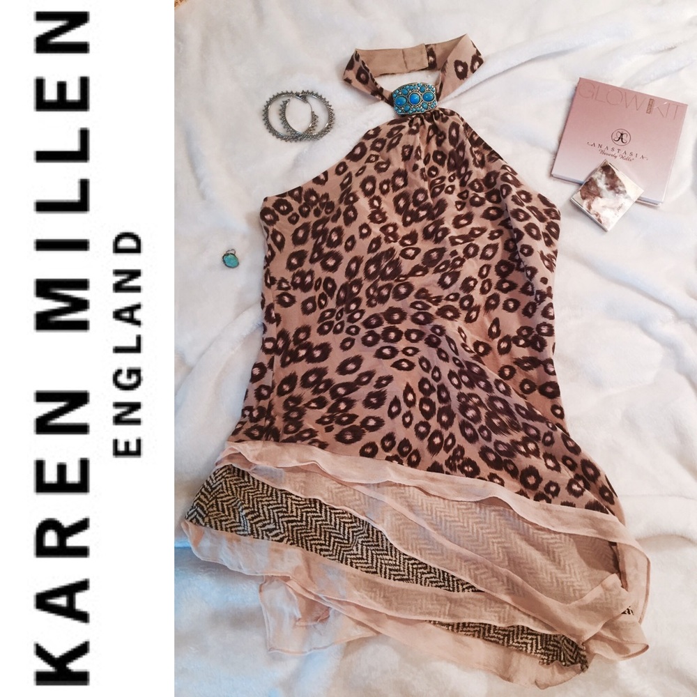 Karen Millen - Leopard Halter Neck Top - Size 8