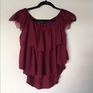 LF Maroon Off-The-Shoulder Top