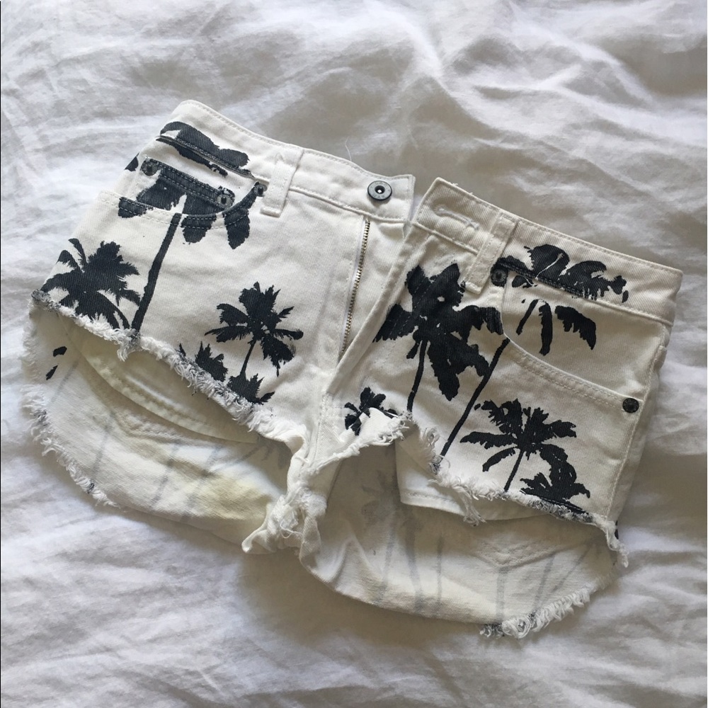 LF CARMAR Palm Tree White Denim Shorts