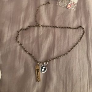 Gold "J" and "believe" charm necklace