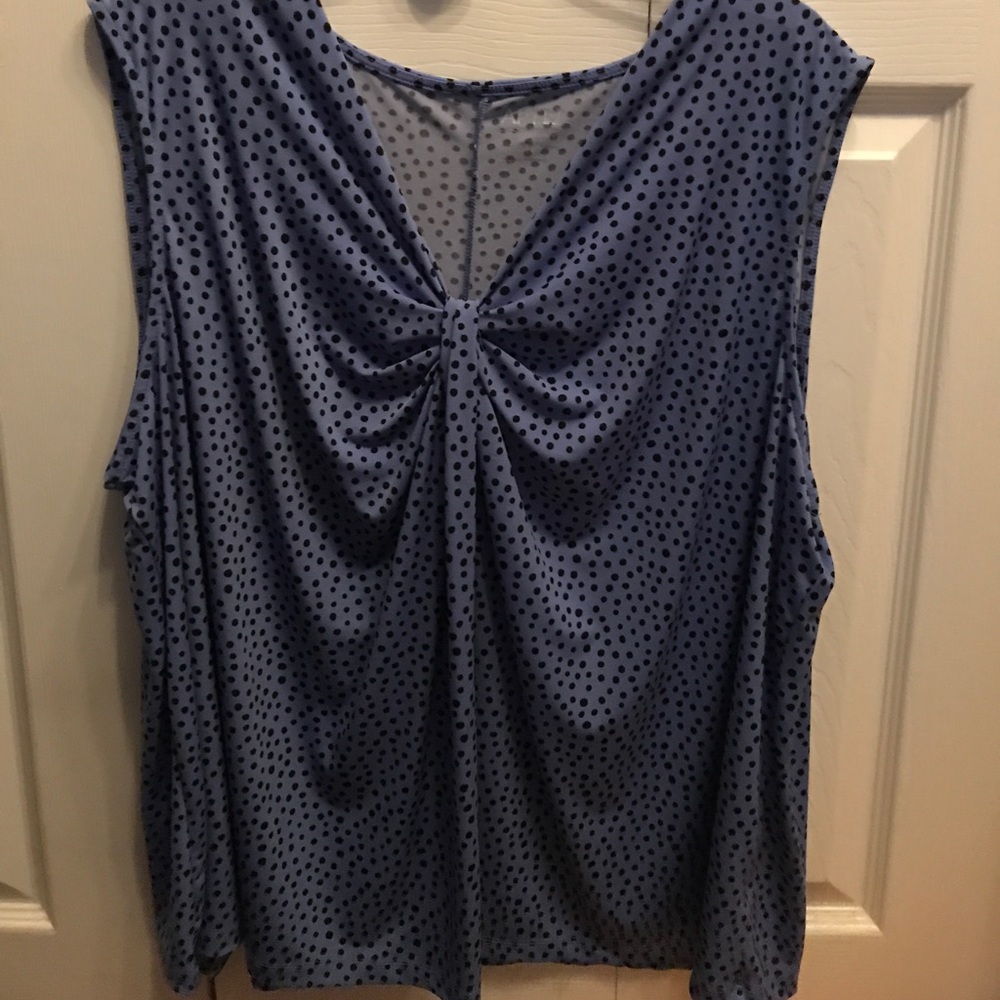Blue, black polka dot shirt