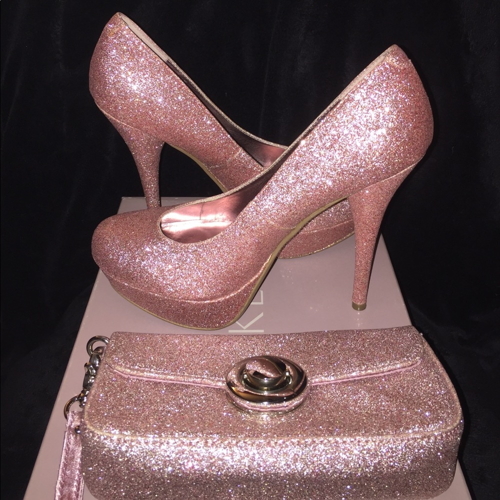 Bakers pink sparkle Pumps w/ matching clutch