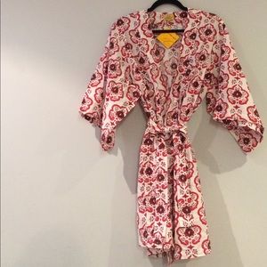 Artisanal Red Floral Cotton Kimono