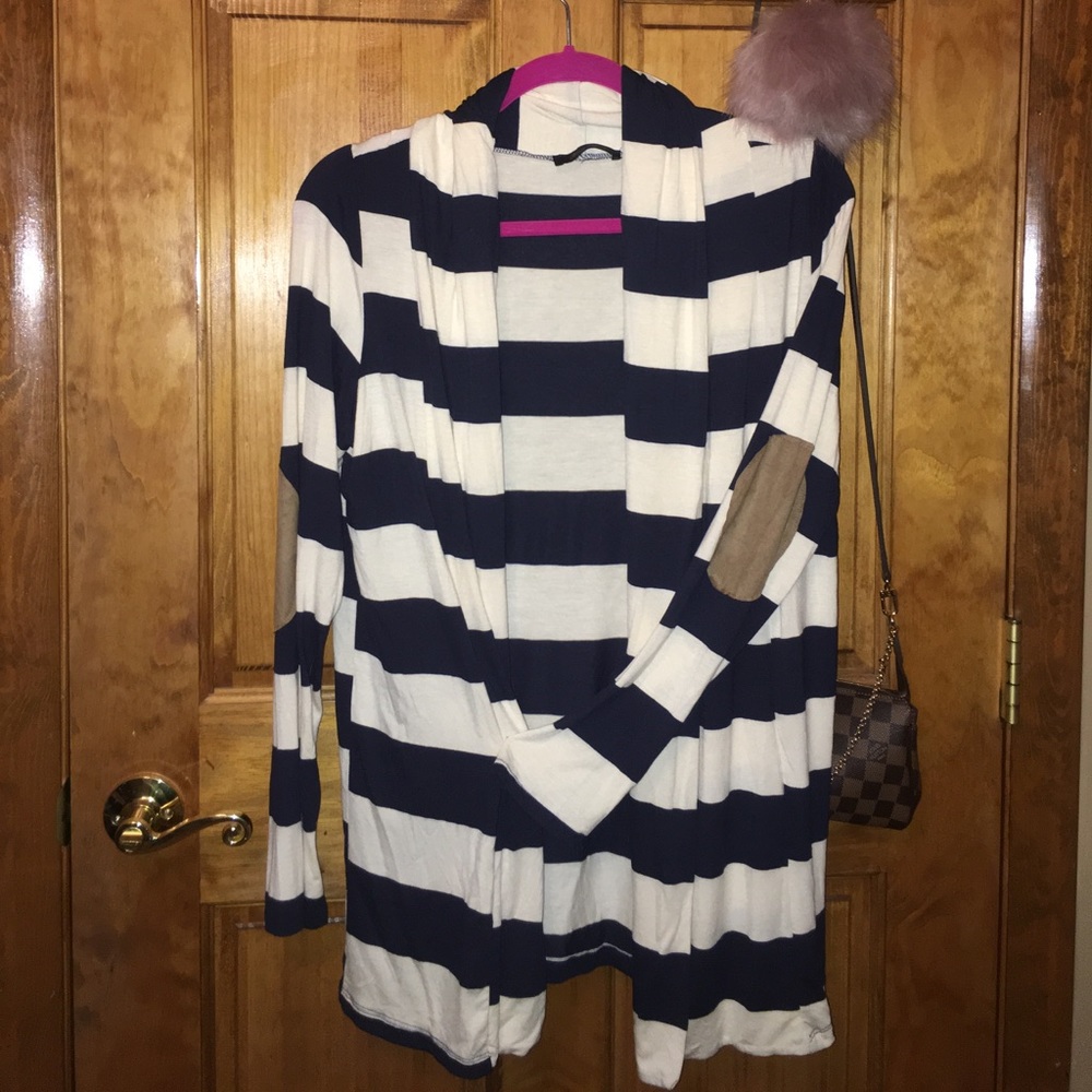 Blue White Elbow Patch Cardigan Small