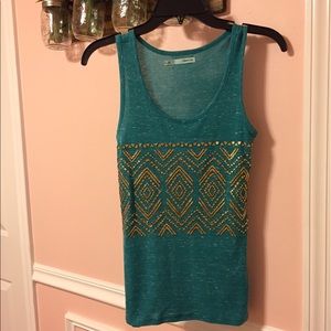 Green & gold beaded tank