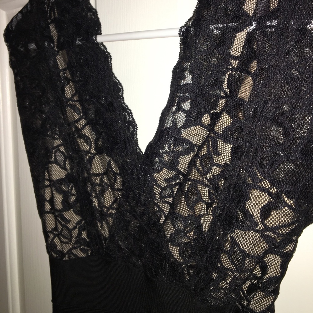 Bebe black banded dress with lace top - Size M