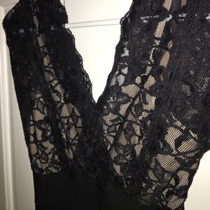 Bebe black banded dress with lace top - Size M