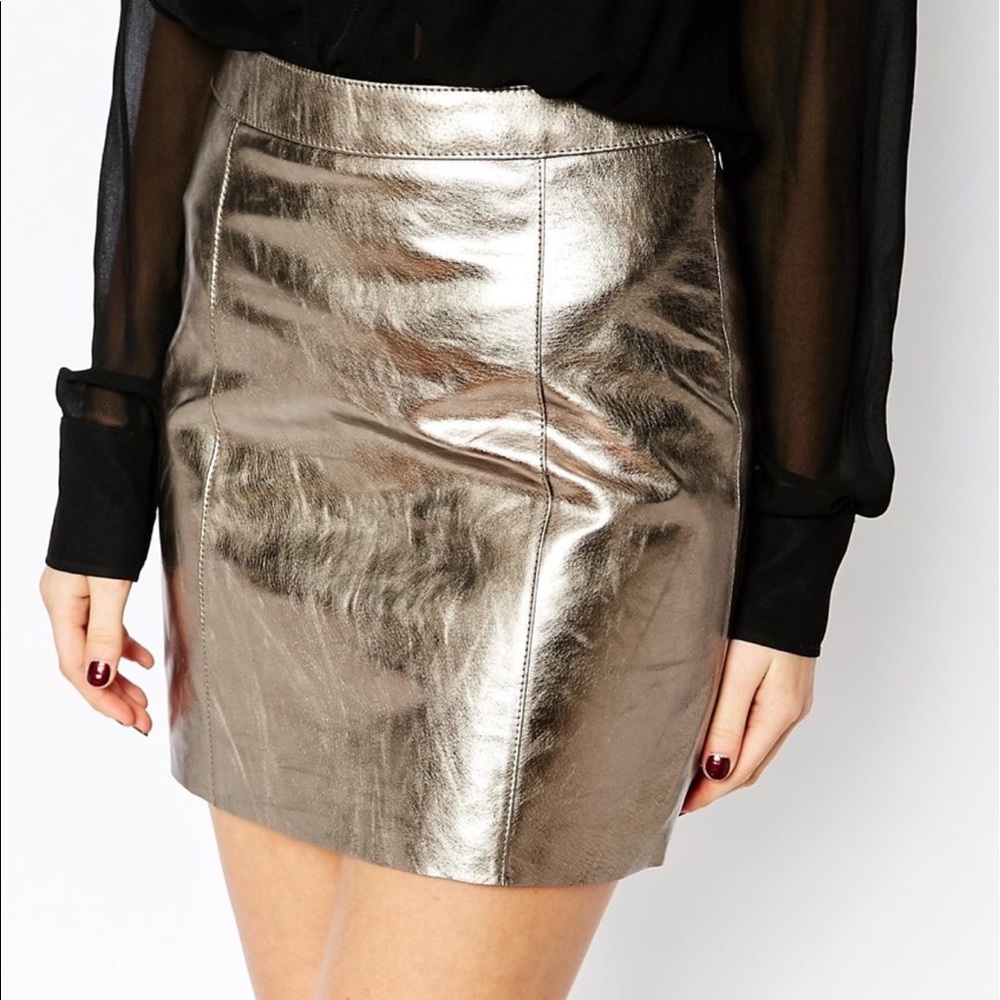 Asos metallic gold faux leather skirt