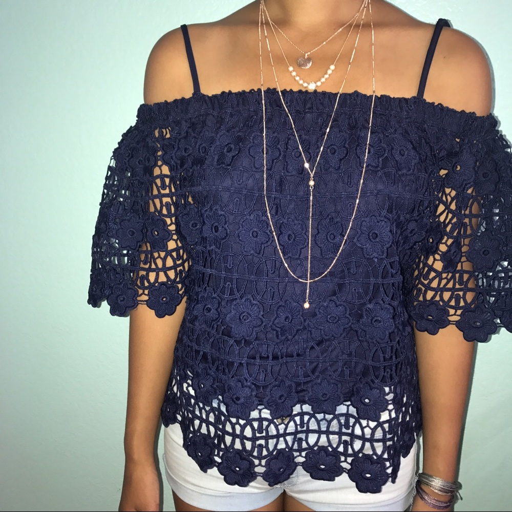Navy lace off shoulder top