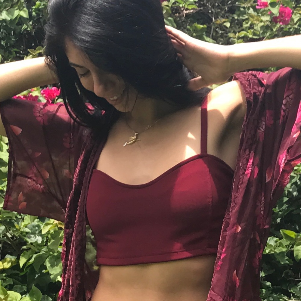 Burgundy caged crop top