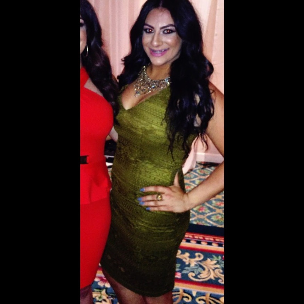 ‼️SALE H&M lace with silk lining olive green dress