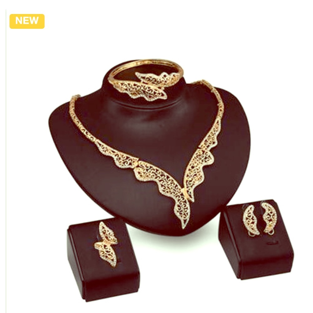 4 pc 18k Gold Plated Mosaic Gem Jewelry Set