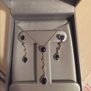 NWOT Sapphire and Silver Necklace/Earring Set