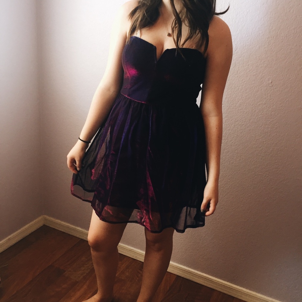 Holographic strapless dress