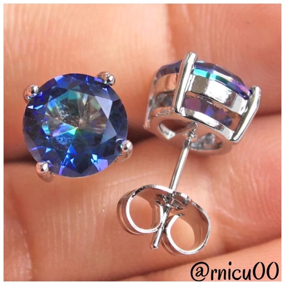 🔹Last 1!🔹8mm Blue Mystic Topaz Stud Earrings! - Picture 3 of 5