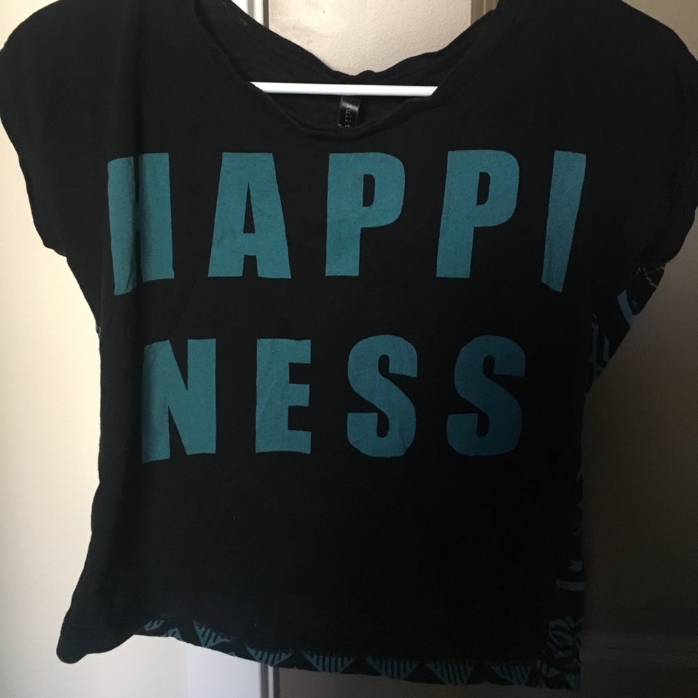 Black and teal with happiness written
