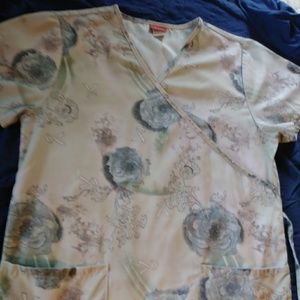 Light pink flowered scrub top