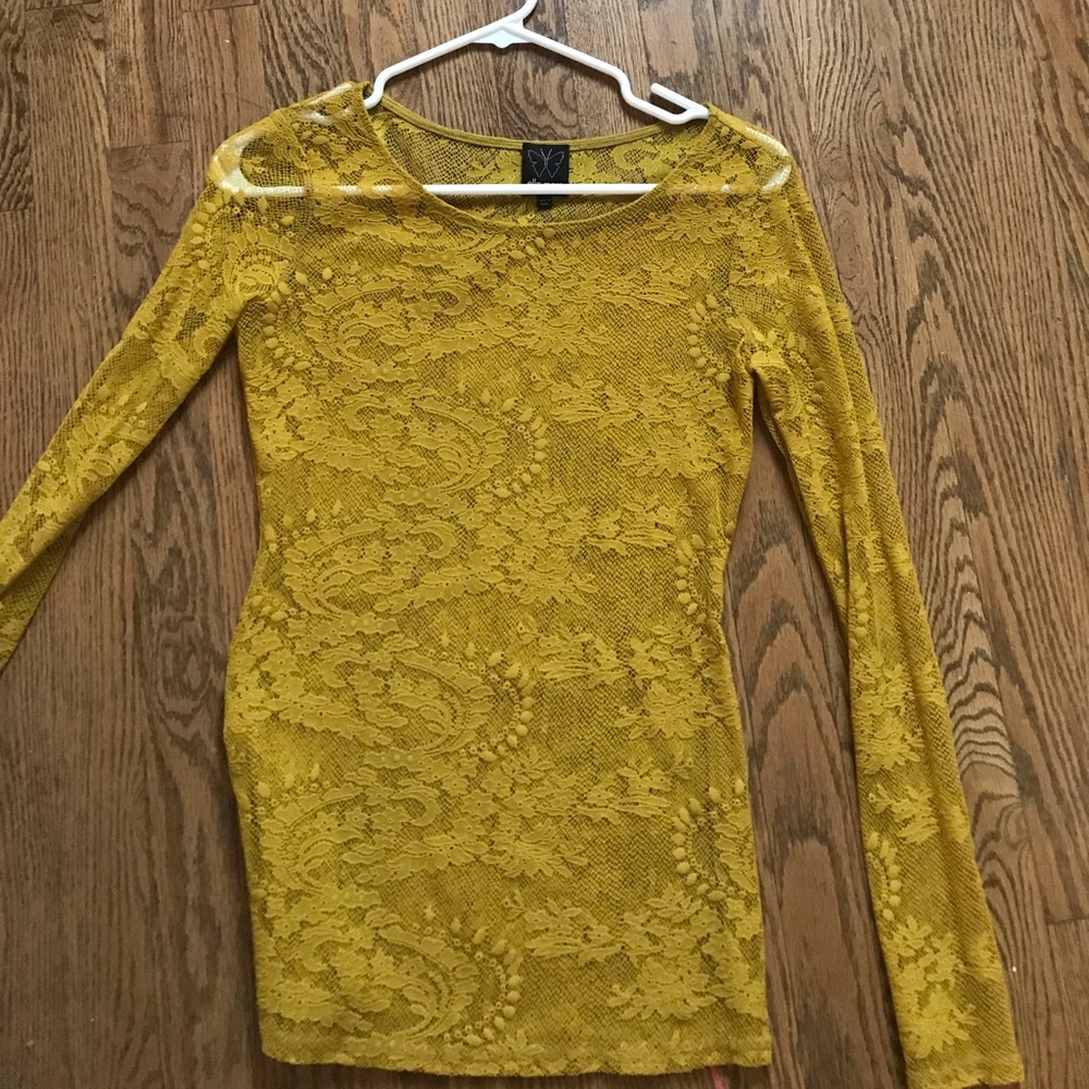 Mustard yellow long sleeve lace shirt