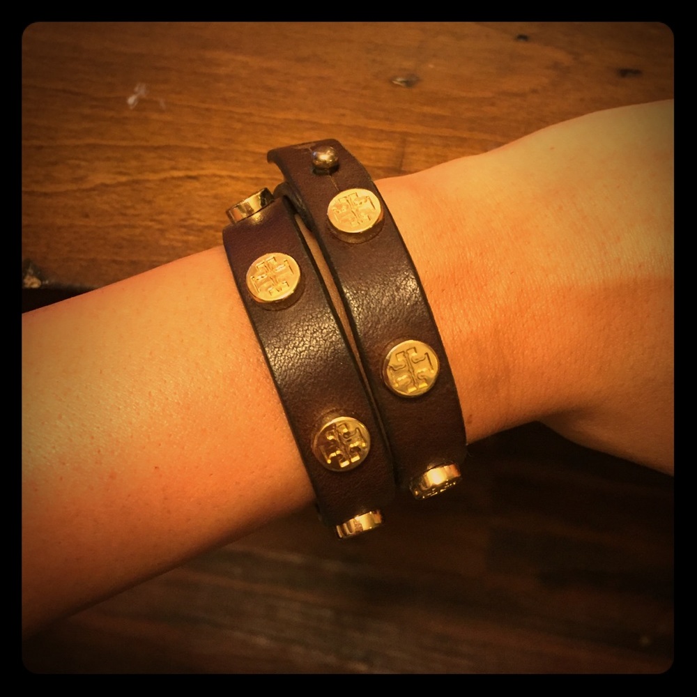 Tory Burch Brown and gold double wrap bracelet