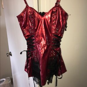 Vintage lip service vinyl corset dress lace ruffle