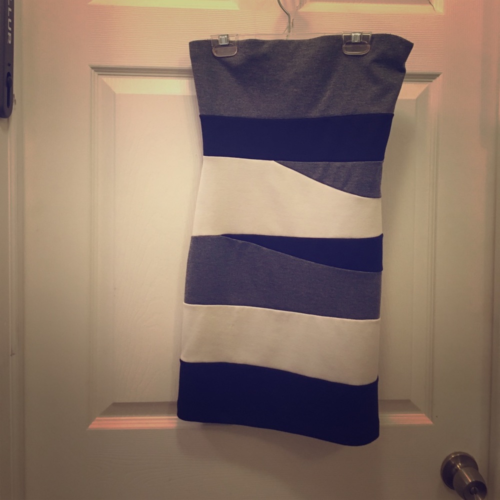 Strapless color block mini dress