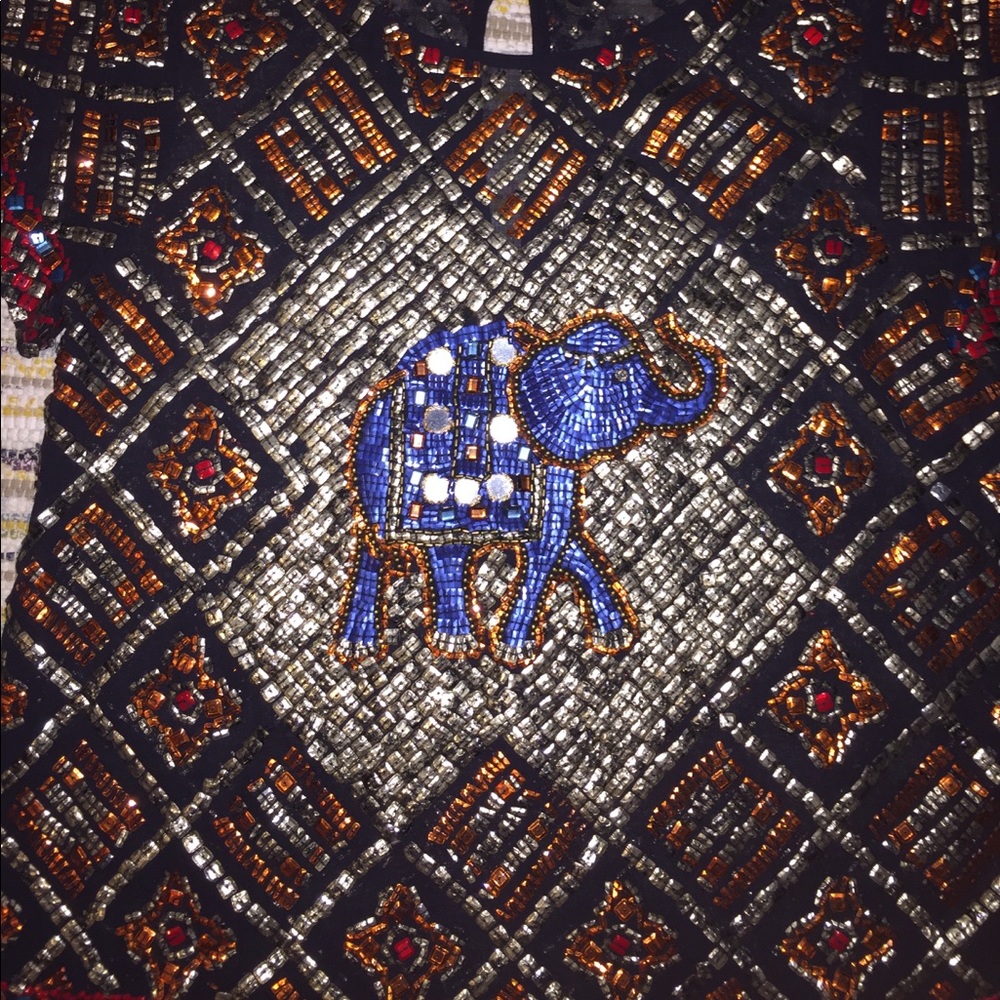 Calypso St. Barth Sequin Elephant Tee Holiday Top - image 2