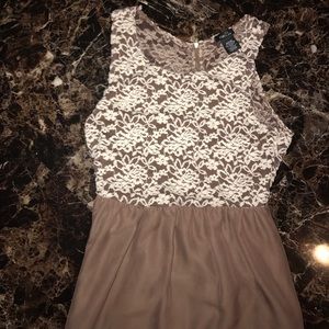 Tan and white knee length dress
