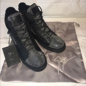 Giuseppe Zanotti Crystal Leather High-Top Sneakers