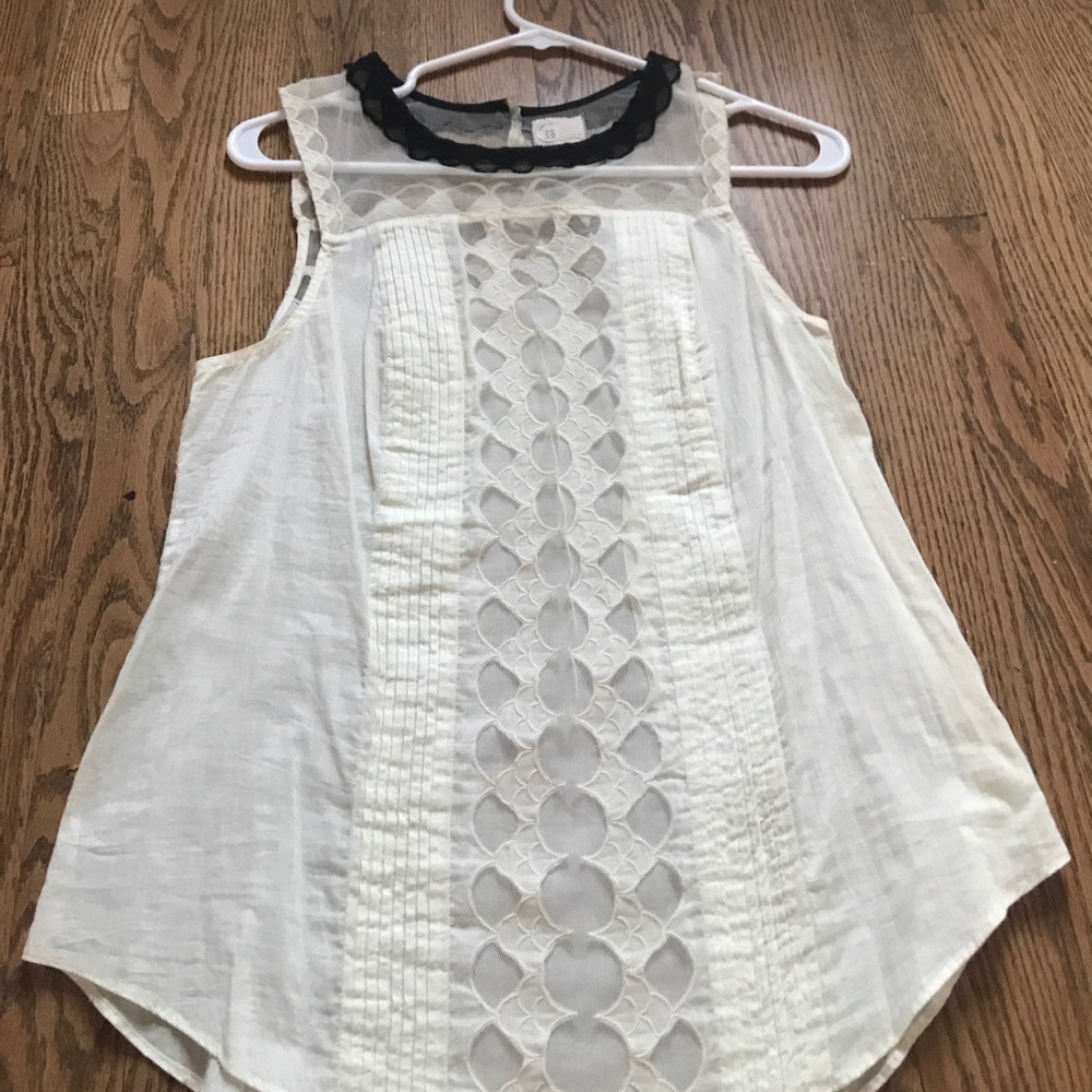 Never worn, cream colored cotton and lace tank