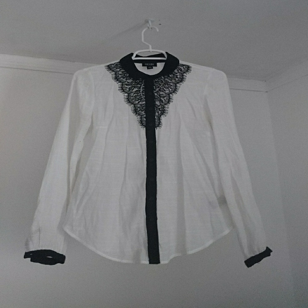 Sheer button down longsleeve shirt with lace