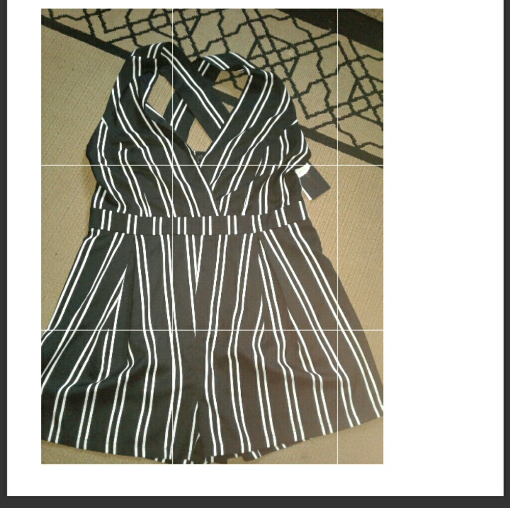 NWT Black & white pin stripped romper