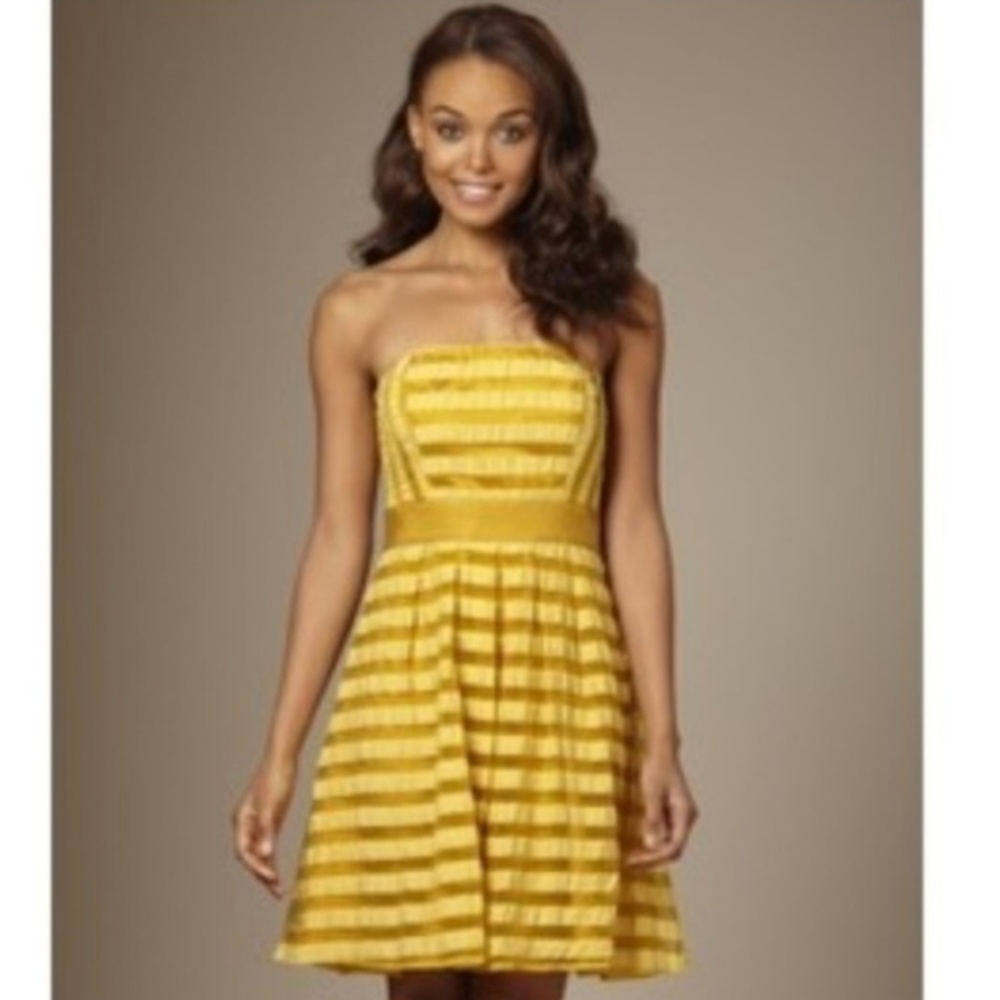 Strapless Striped Yellow & Gold Dress