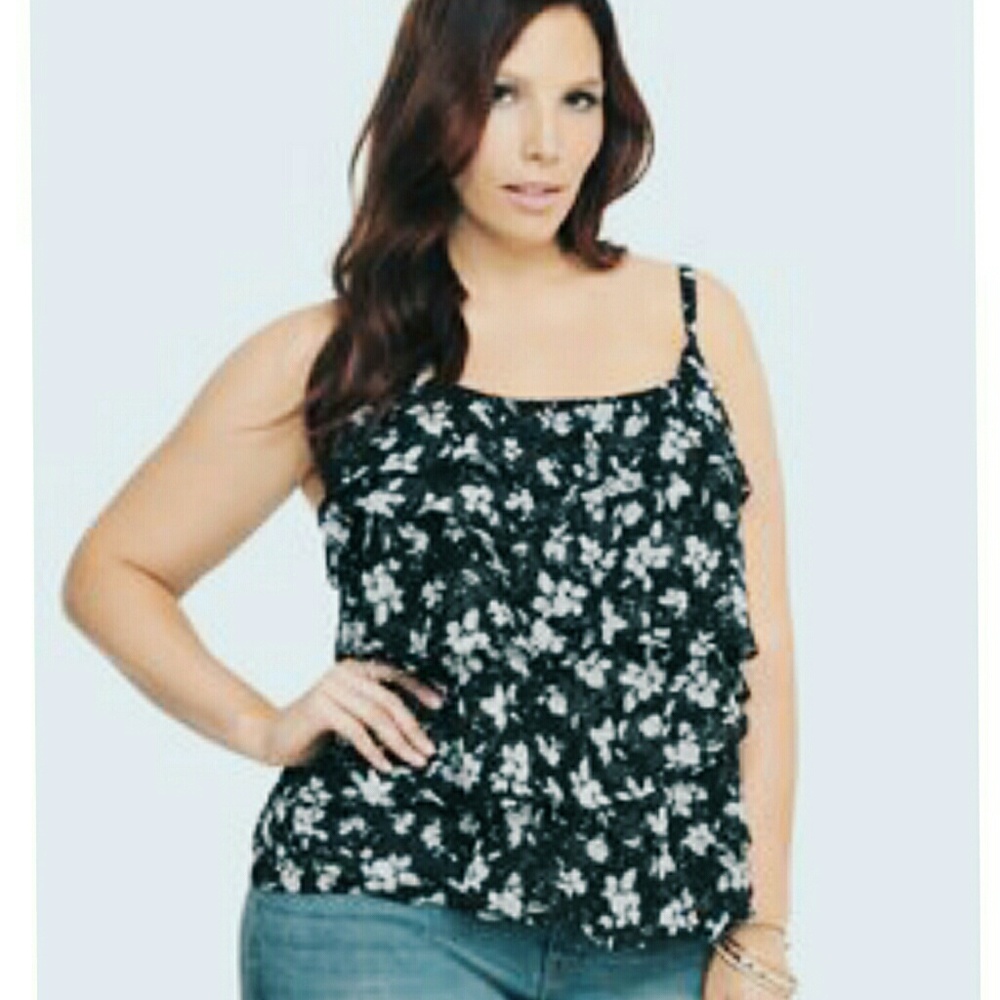 Ruffled Cami Top Black & White Floral Size 14/16