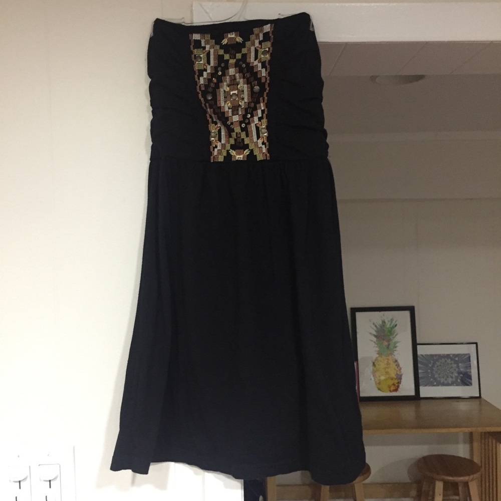 Strapless black mini dress