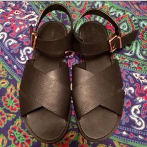 black pleather sandals